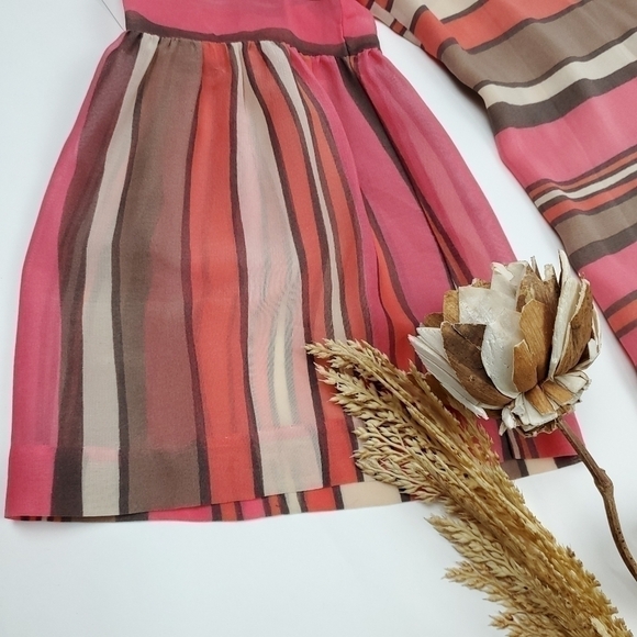 Trina Turk Sheer Pink Bell Sleeve Striped Boho Dress 2 - Picture 7 of 16